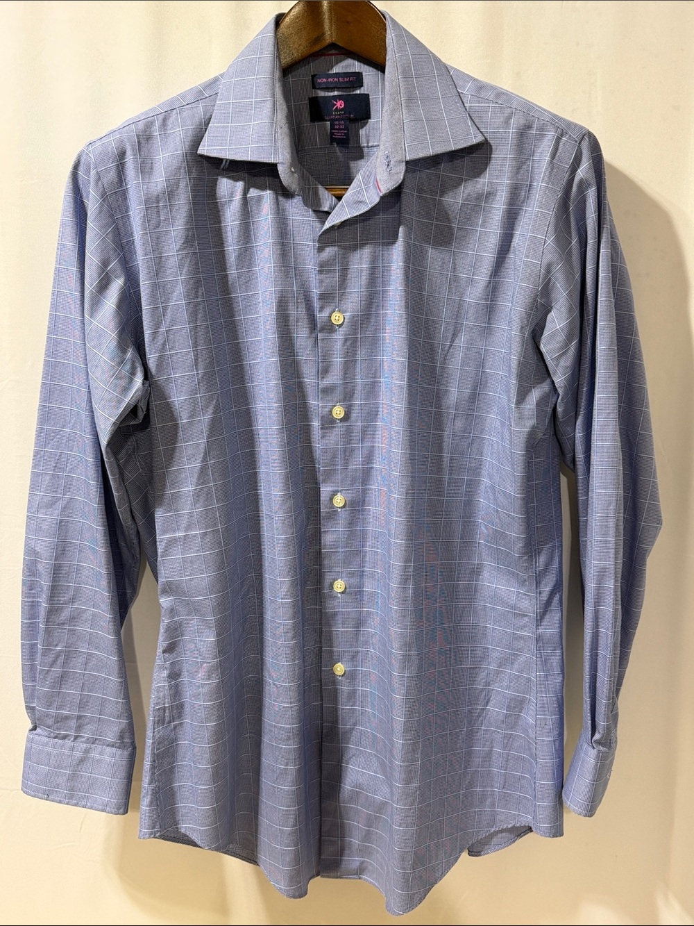 Egara Blue Windowpane Spread-Collar Dress Shirt